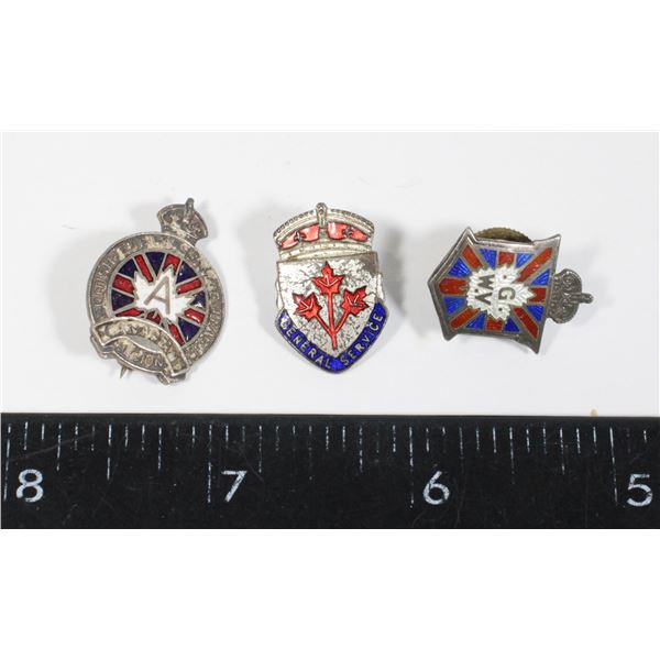 #869 LOT OF 3 WORLD WAR 1 /2 CANADIAN SILVER PINS