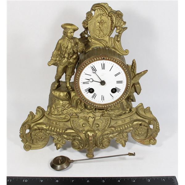 #905 ANTIQUE METAL CLOCK FRENCH DESIGN 1900'S