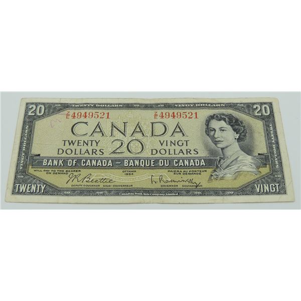 #19A 1954 CANADA $20 TWENTY DOLLAR BILL QE II