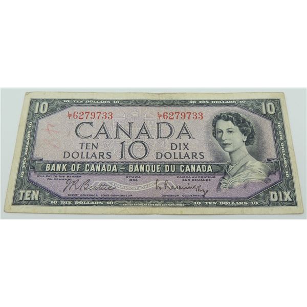 #19C 1954 CANADA $10 TEN DOLLAR BILL QE II
