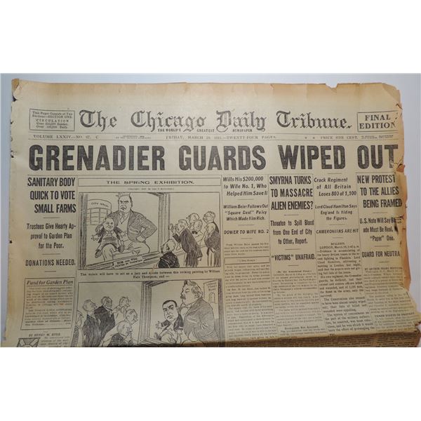 WW1 NEWSPAPER CHICAGO USA MARCH 19 1915
