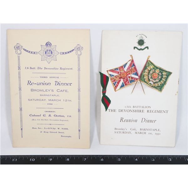 1932 WW1 REUNION DINNER CARD DEVONSHIRE 1/6TH