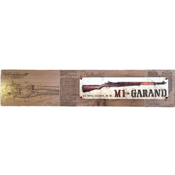Vintage M1 Garand Tin Sign Mounted on Original Patent Schematics