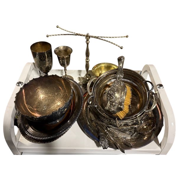 Group of assorted silverware - includes Haddon Plate E.P. Copper, Viking Plate bowls, trays, goblets