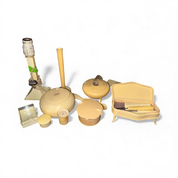 Group of assorted French Ivory vanity items - includes brush, comb set, containers, & small accessor