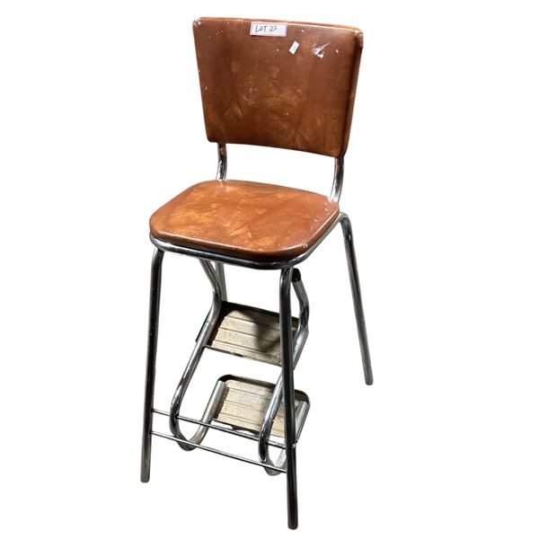 Vintage retro chrome-frame step stool chair
