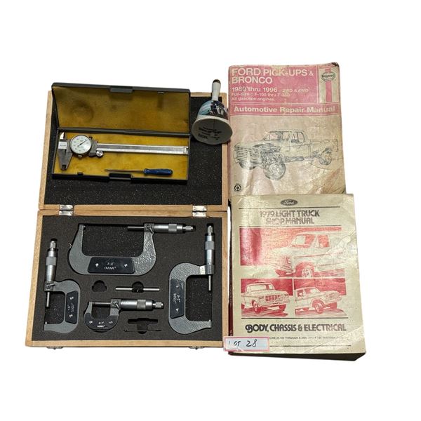 Group of assorted items - includes Automotive Manuals, Dial Caliper, Micrometer Set etc