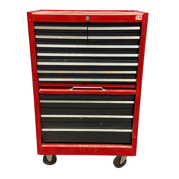 Heavy-Duty Red Rolling Tool Cabinet w/ Multiple Drawers + Assorted Tools - approx 27" x 18" x 42" H