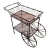 Image 1 : Vintage Metal 2-Tier Rolling Serving Cart w/ Decorative Scrollwork & Large Spoked Wheels