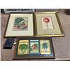 Image 4 : Group of 5 assorted framed prints - includes Botanical Vegetable Seed Packet Prints / “Sunr
