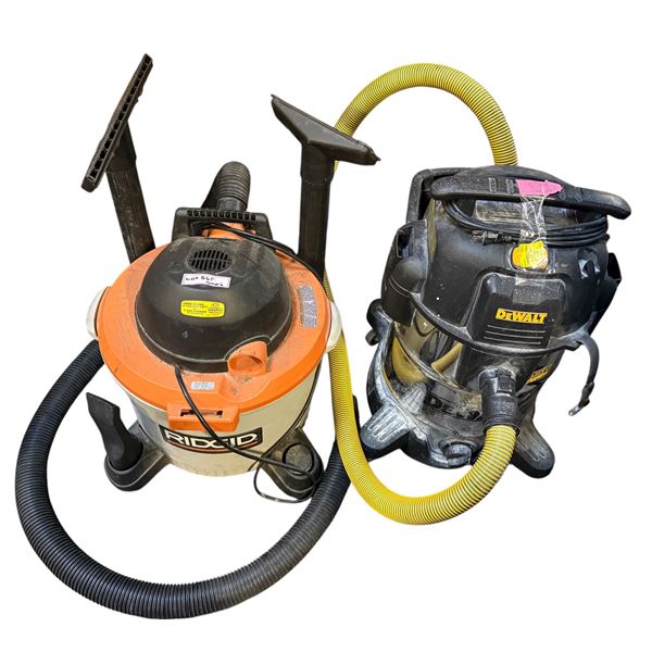 Group of 2 Shop-Vacs - Ridgid WD09450 9 Gallon Wet/Dry Vac & Dewalt DXV10S 10 Gallon, 5.0 HP Stainle