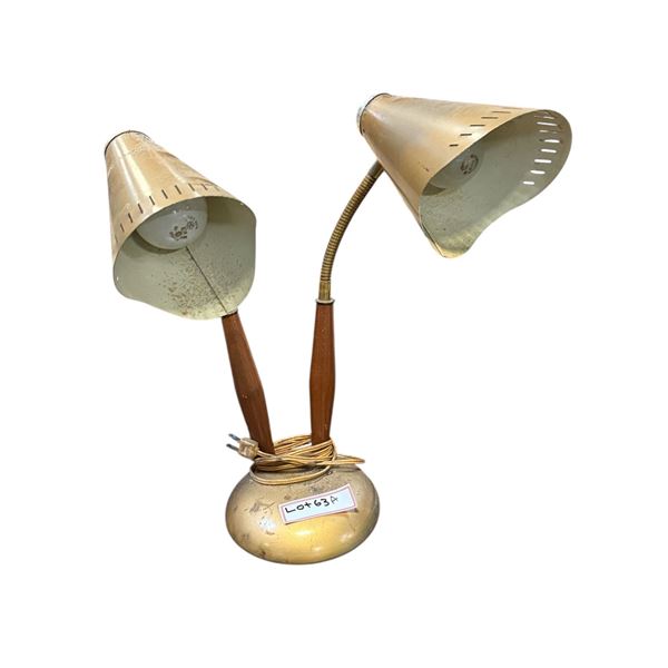 Vintage mid century double gooseneck brass desk lamp