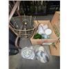 Image 2 : Large group of assorted household decor & misc - metal plant stand / glass bottles / painted cat roc
