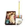 Image 1 : Shelf of assorted vintage dolls & toys - includes musical chime push toy / white porcelain goose fig
