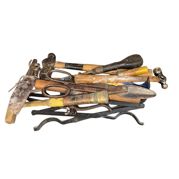 Group of assorted vintage hand tools - hammers / farriers / hand files / chisels etc