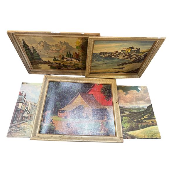 Large group of assorted signed paintings / 3 w/ frame - approx 7