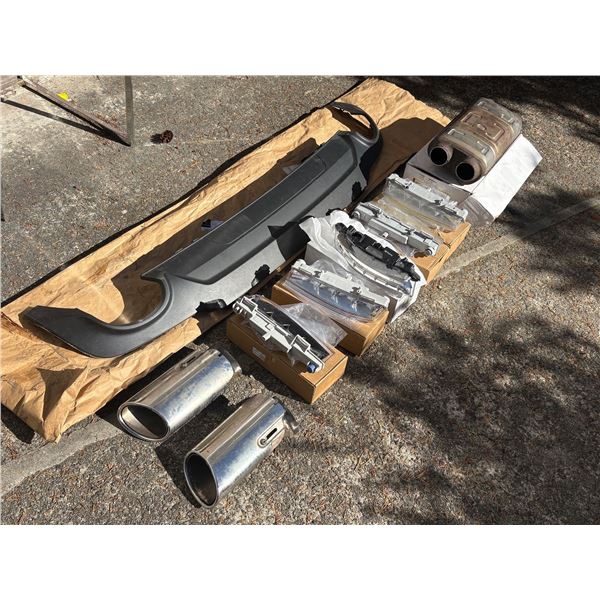 Mercedes C350 OEM Parts Bundle - Rear diffuser, pair of chrome exhaust tips, resonator (mid-muffler 
