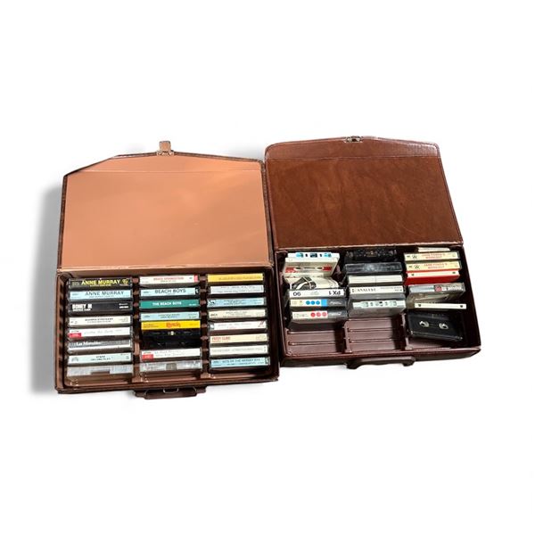 Set of 2 Vintage Cassette tape collection in leather storage case