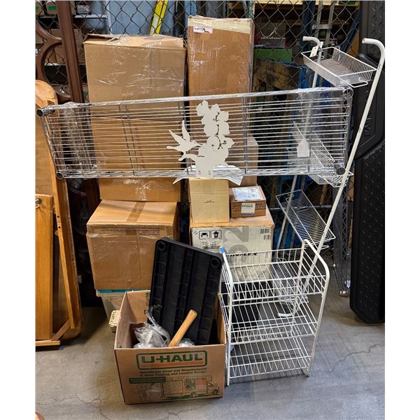 Large group of assorted household & misc - includes chrome rack / shelf units etc