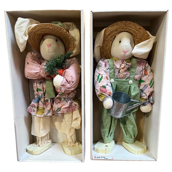 Pair of Decorative Wood Country Bunny Figures – Country Garden Theme - approx 21" H