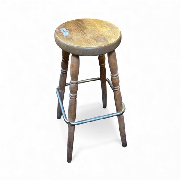 Solid Wood Bar Stool w/ Metal Footrest - approx 29" H