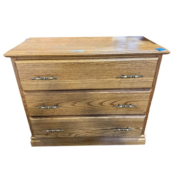 3-Drawer Oak Dresser w/ Brass-Tone Handles - approx 3ft W x 16 1/2" x 30" H
