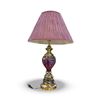 Image 1 : Decorative table lamp w/ brass & maroon glass base w/ pleated shade - approx 28" H