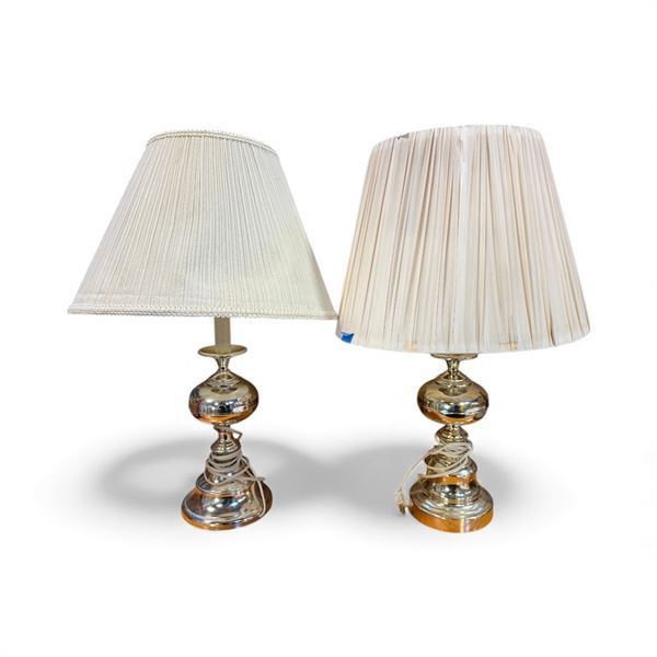 Pair of chrome table lamps w/ pleated shades - approx 28" H