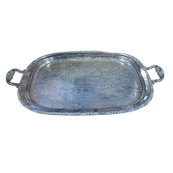 Vintage Wm. Rogers Silver-Plated Serving Tray – Ornate Handles & Engraved Pattern (marking 