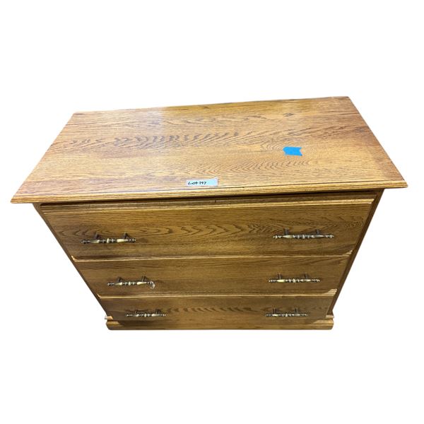 Vintage 3-Drawer Oak Dresser – Brass-Tone Handles - approx 3ft x 17" x 30" H