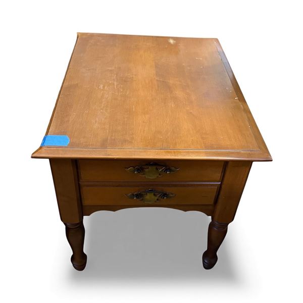 Vintage solid wood 2 drawer side table - approx 21" x 27" x 20 1/2" H