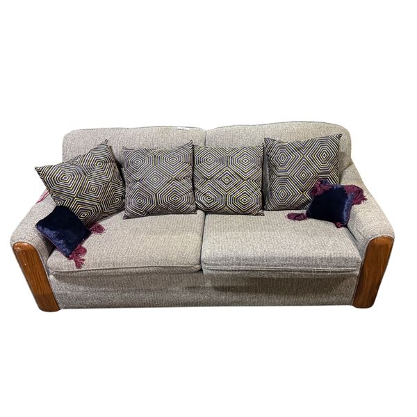 Mid Century style grey fabric love seat sofa - approx 6ft x 34" x 31" H