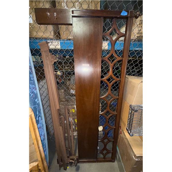 Vintage mid century style mahogany headboard, metal bed rails / support bars etc