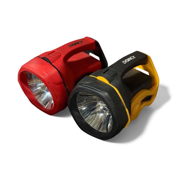 2 Dorcy Handheld Spotlights – Red & Black/Yellow – Heavy-Duty Utility Flashlights