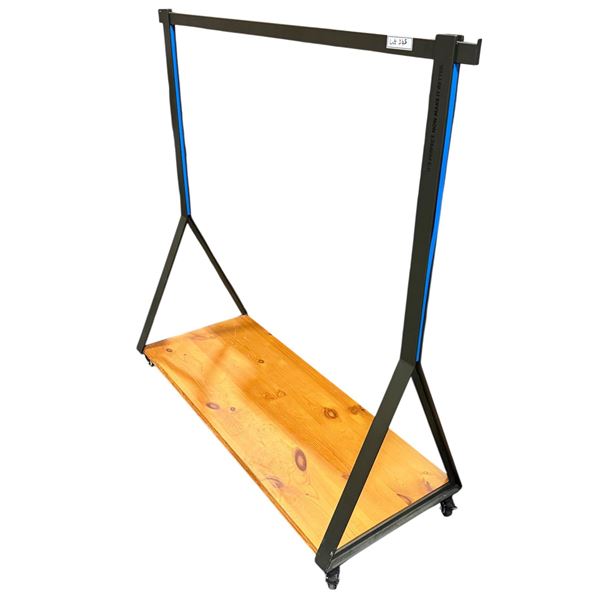 Commercial heavy duty rolling clothing rack w/ wooden base - approx 57" Long (From Hudson's Bay)