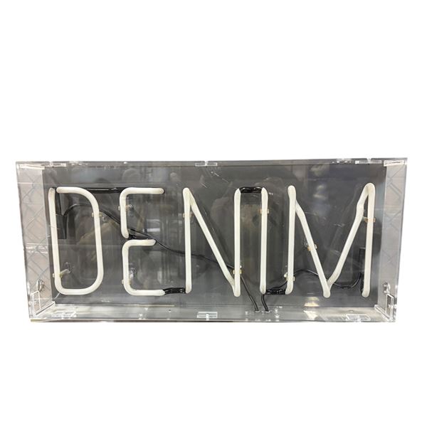 Denim - White Neon Sign - working condition - approx 27 1/2" x 15" (From Hudson's Bay)