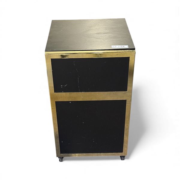 Black & Gold rolling cabinet - approx 16" x 16" x 28 1/2" H