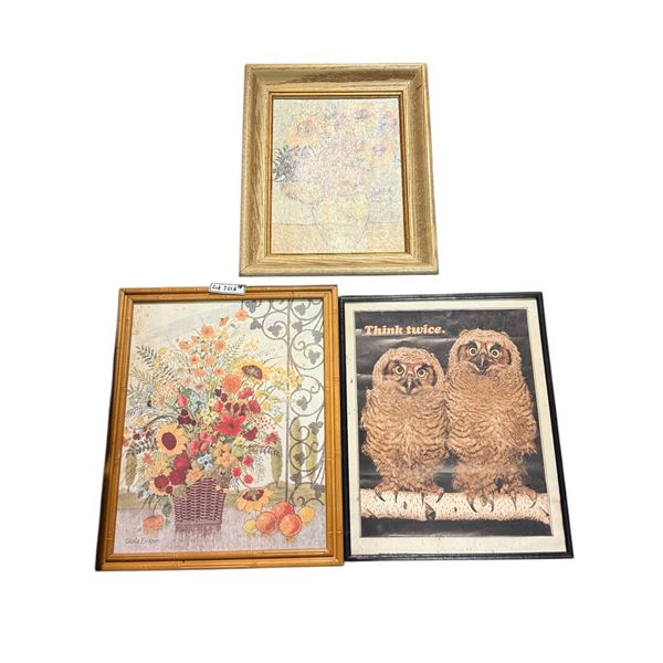 3 pc - assorted paintings & print from estate