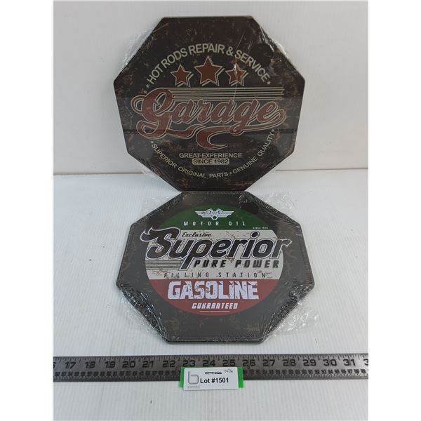 (2) Metal "Automotive Themed" Wall Decor - 12" x 12"