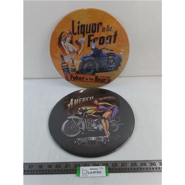 (2) Metal Innuendo Wall Decor - 12" Diameter