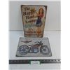 Image 1 : (2) Metal Wall Decor (Happy Hour, USA Motorcycle) - 8" x 12"