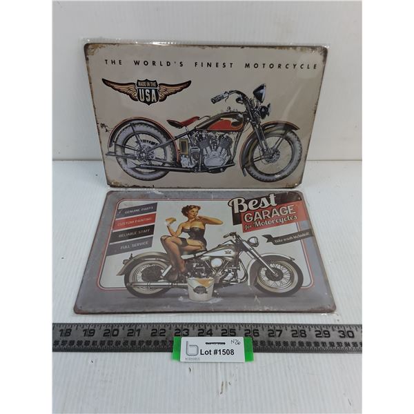 (2) Metal "Motorcycle Themed" Wall Decor - 8" x 12"