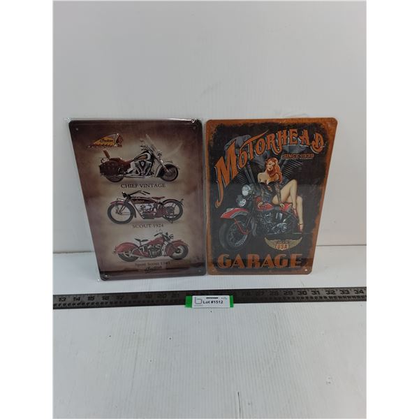(2) Metal "Motorcycle Themed" Wall Decor - 8" x 12"