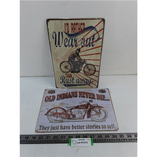 (2) Metal Wall Decor (I'd Rather, Indian Motorcycles) - 8" x 12"