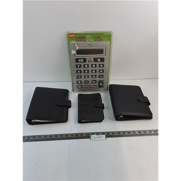 (3) Portfolio Binders, Sealed Staples Large Calculator
