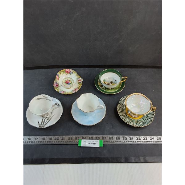 (5) Fine China Teacups & Saucers