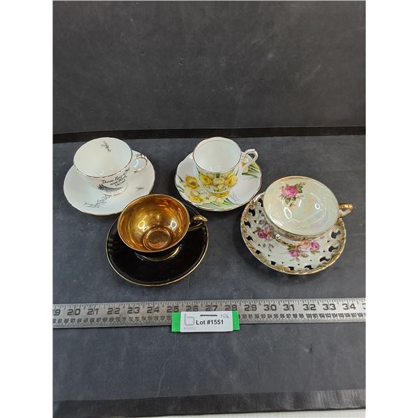 (4) Fine China Teacups & Saucers