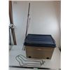 Image 1 : Wheeled Storage Bin w/Lid 22x15x15", Genesis Fishing Rod, Stocking Hangers - Pickup Only