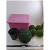 Image 1 : Rubbermaid Storage Bin w/Lid 16x13x14", Artificial 'Orb Plant' Decor - Pickup Only