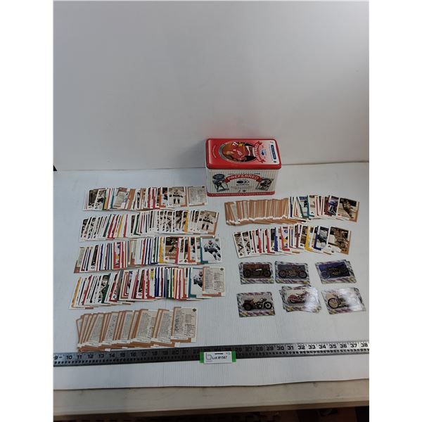 Large Assortment of NHL Collector Cards, Vintage Motorcycle Cards, Collector Tin